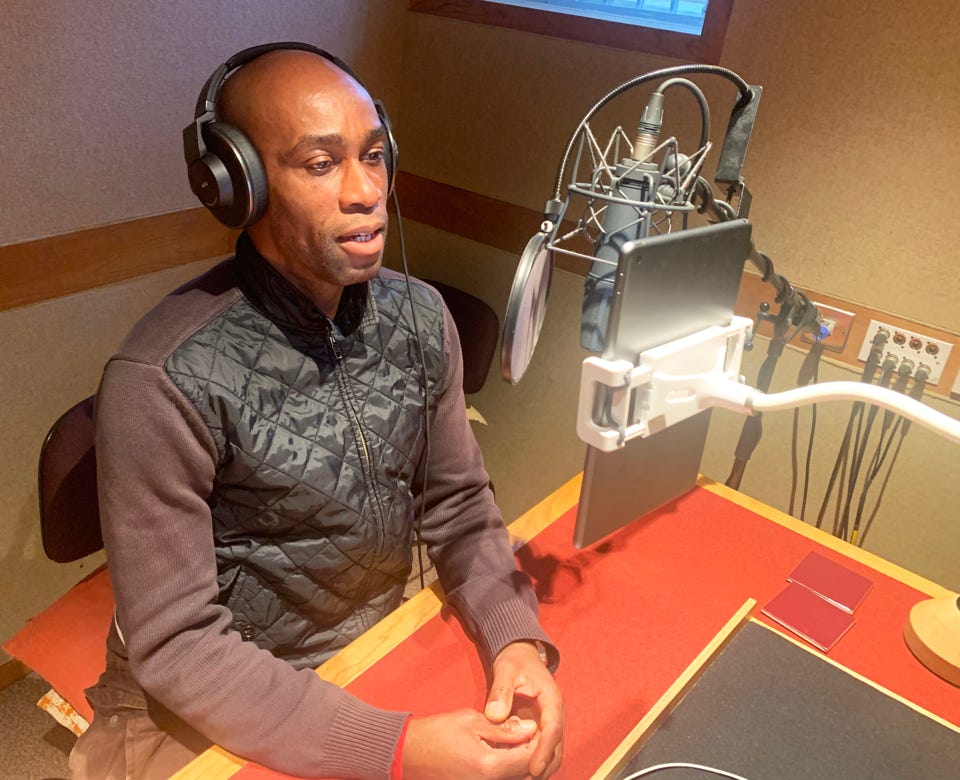 Author Ben Arogundade records an audiobook voiceover, London, 2023.